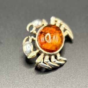 Silver and Amber Crab Brooch